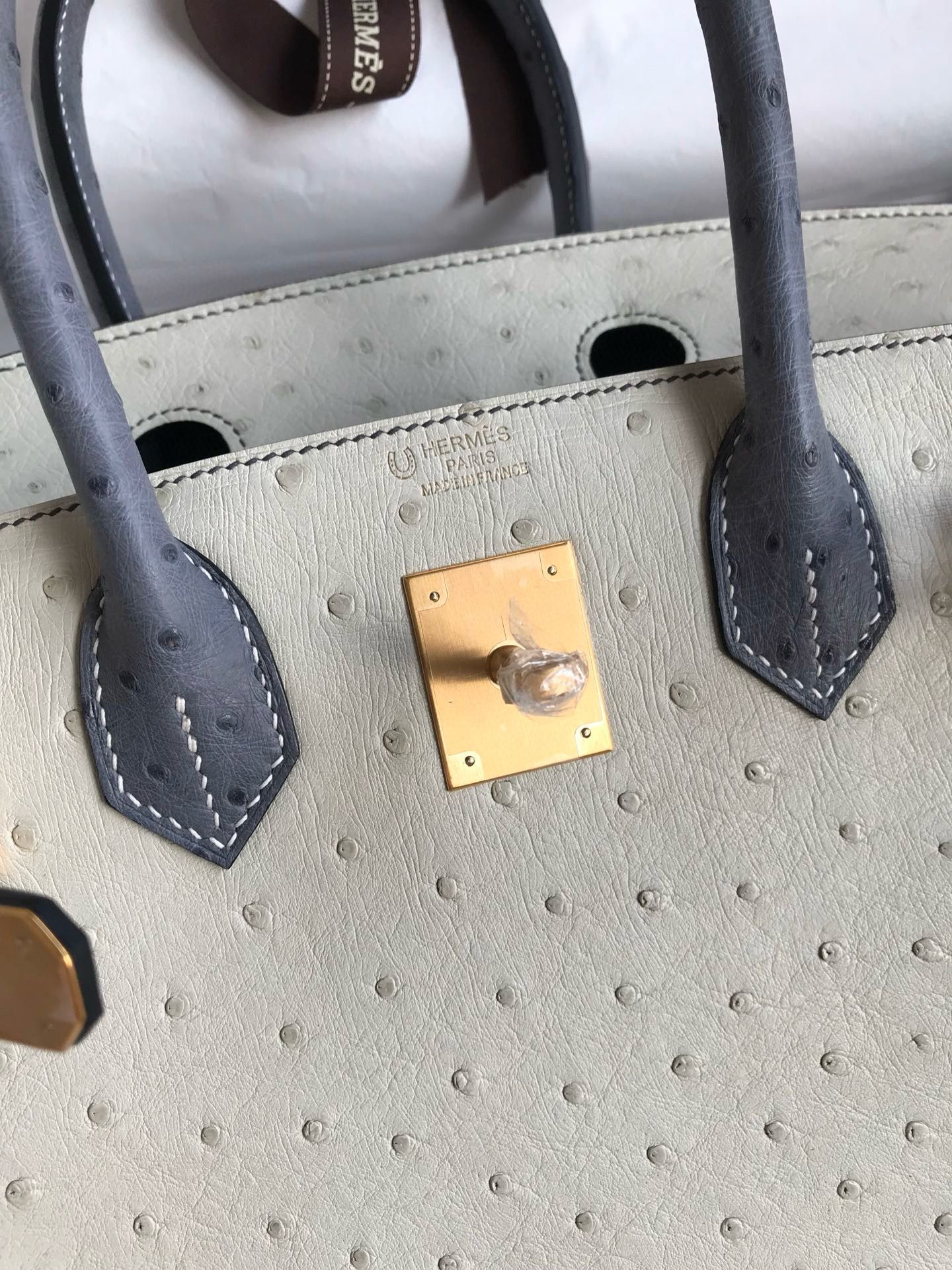 Hermes HSS Birkin 30 Bicolor Bag in Beton and Gris Agate Ostrich Leather - Image 7