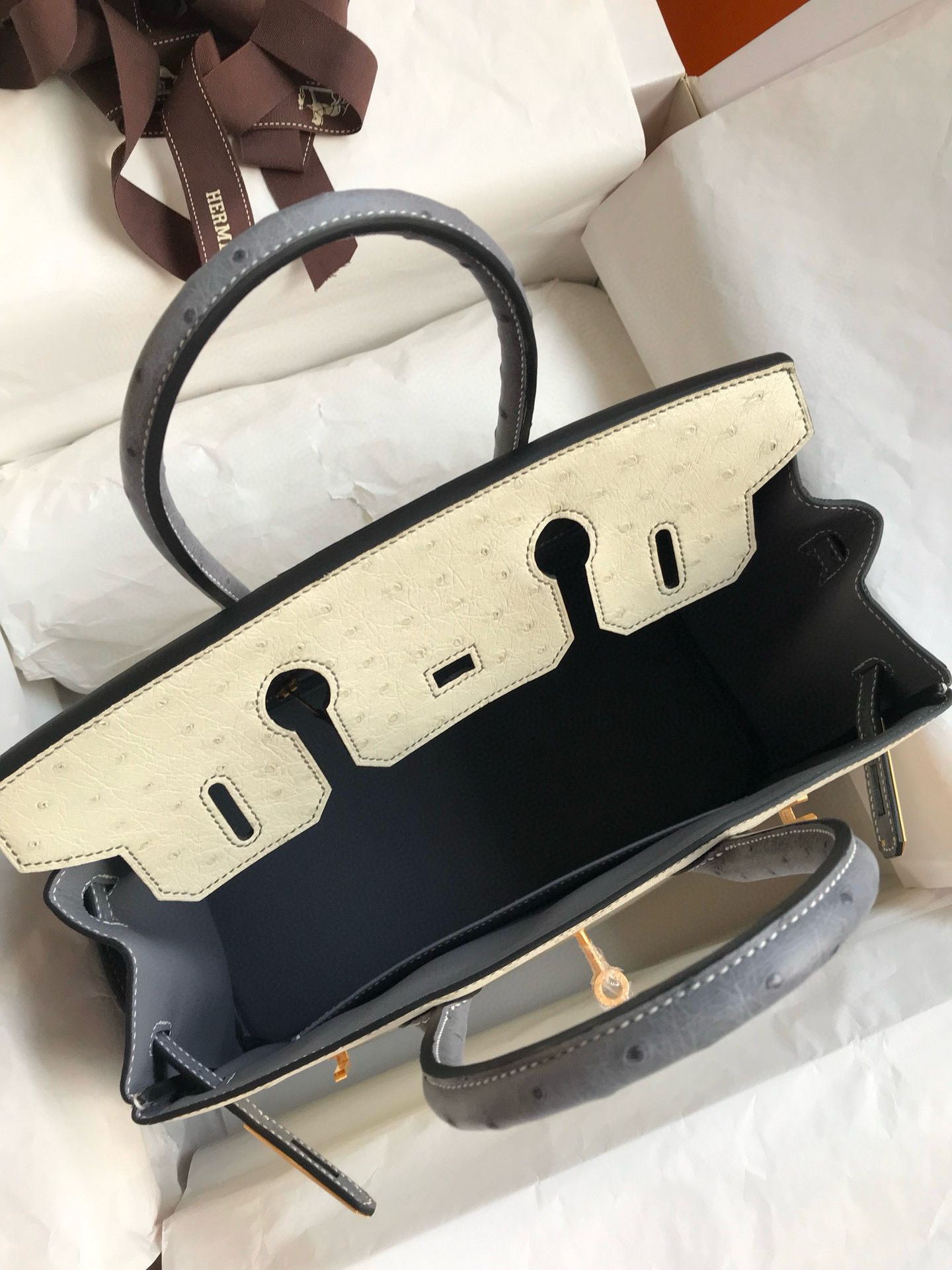 Hermes HSS Birkin 30 Bicolor Bag in Beton and Gris Agate Ostrich Leather - Image 8