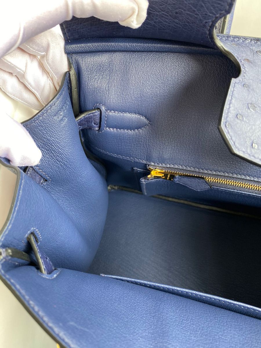 Hermes Birkin 30 Retourne Handmade Bag In Blue Iris Ostrich Leather - Image 8