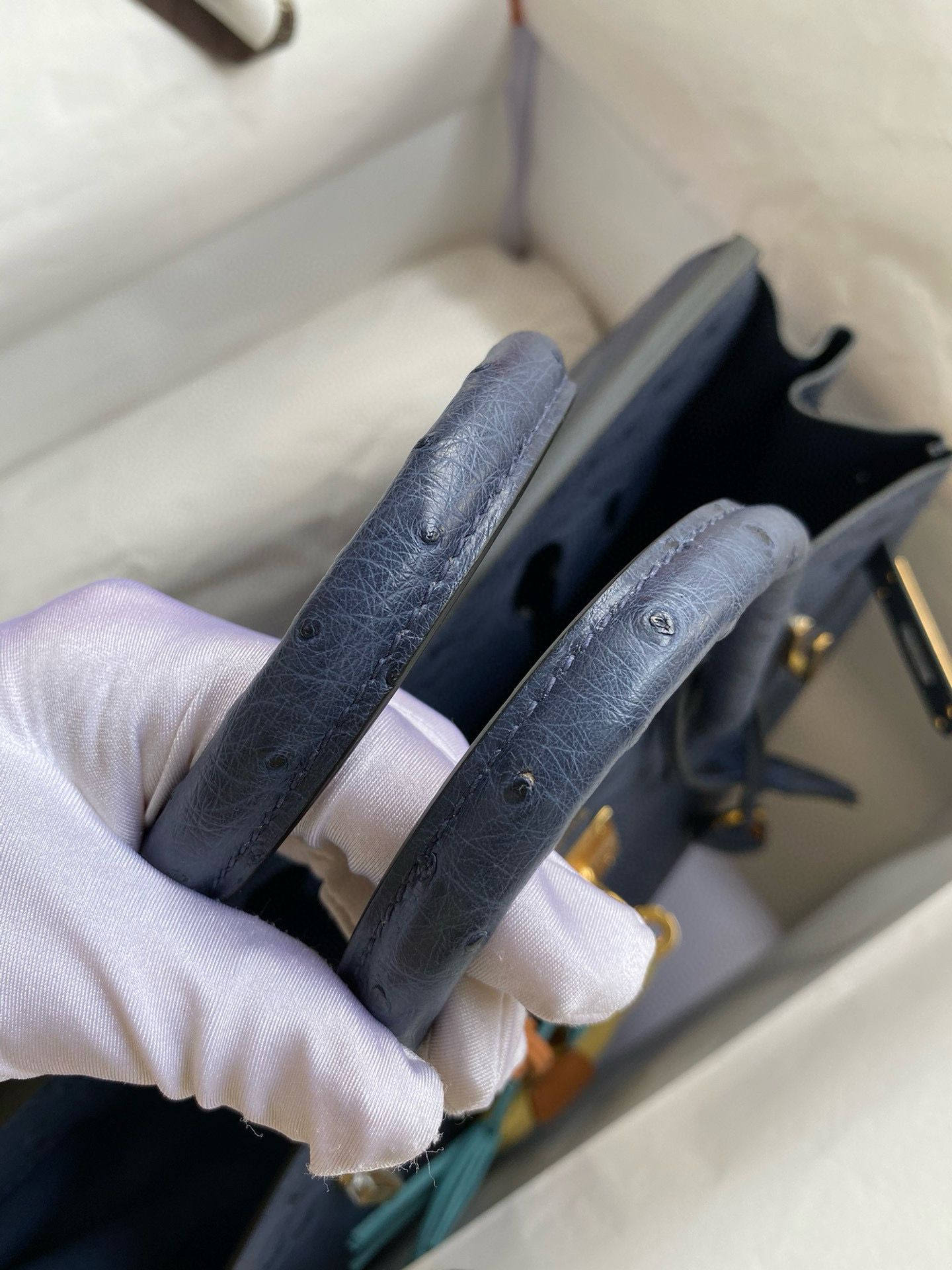 Hermes Birkin 30 Retourne Handmade Bag In Blue de Malte Ostrich Leather - Image 10