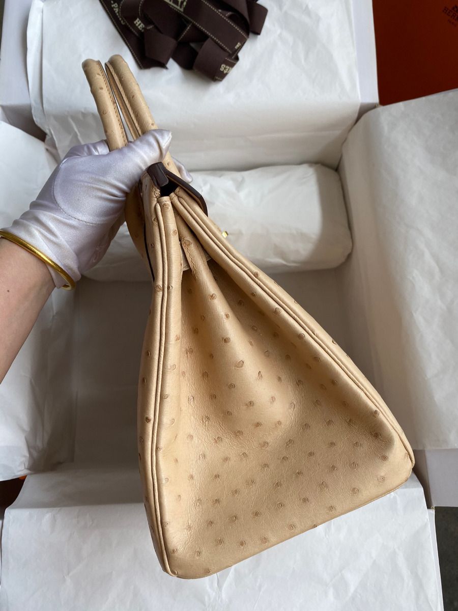 Hermes Birkin 30 Retourne Handmade Bag In Chai Ostrich Leather - Image 6