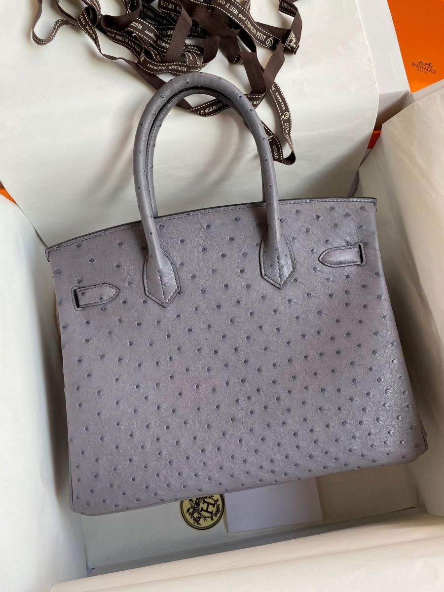 Hermes Birkin 30 Retourne Handmade Bag In Gris Agate Ostrich Leather - Image 3