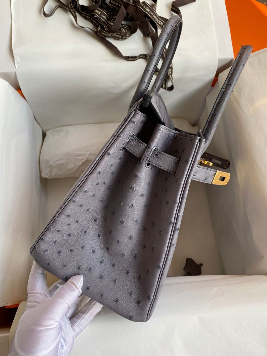 Hermes Birkin 30 Retourne Handmade Bag In Gris Agate Ostrich Leather - Image 6
