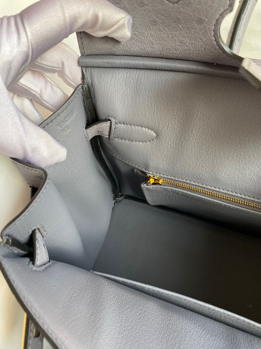 Hermes Birkin 30 Retourne Handmade Bag In Gris Agate Ostrich Leather - Image 9
