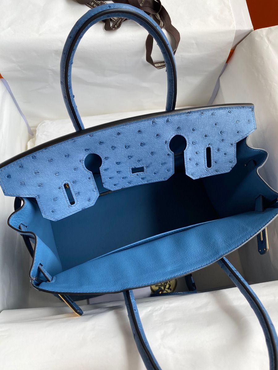 Hermes Birkin 30 Retourne Handmade Bag In Mykonos Ostrich Leather - Image 8