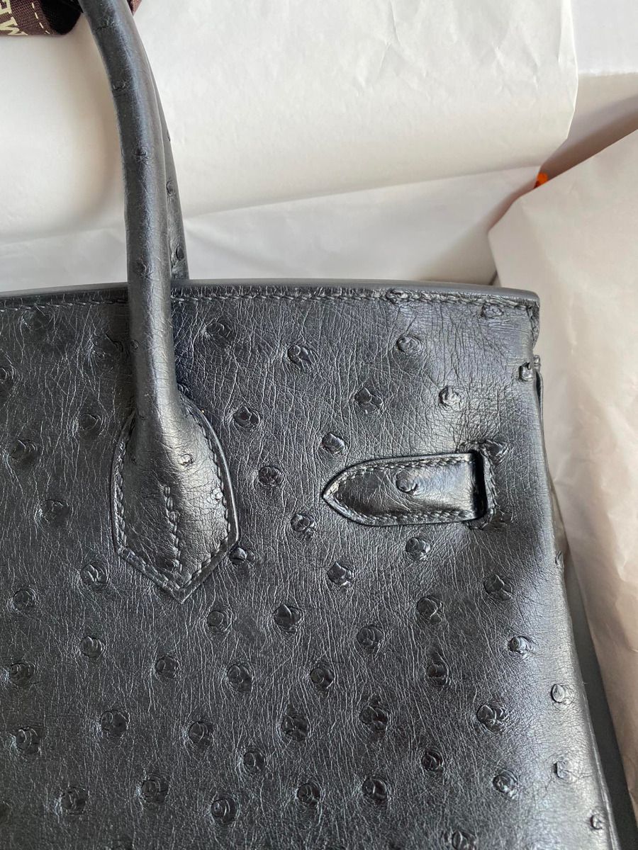 Hermes Birkin 30 Retourne Handmade Bag In Black Ostrich Leather - Image 5