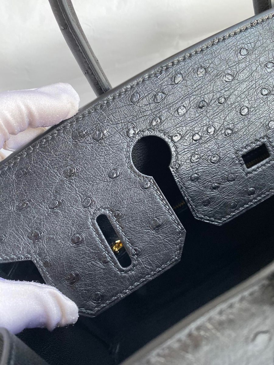 Hermes Birkin 30 Retourne Handmade Bag In Black Ostrich Leather - Image 9