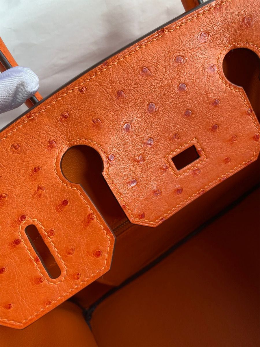 Hermes Birkin 30 Retourne Handmade Bag In Orange Ostrich Leather - Image 8