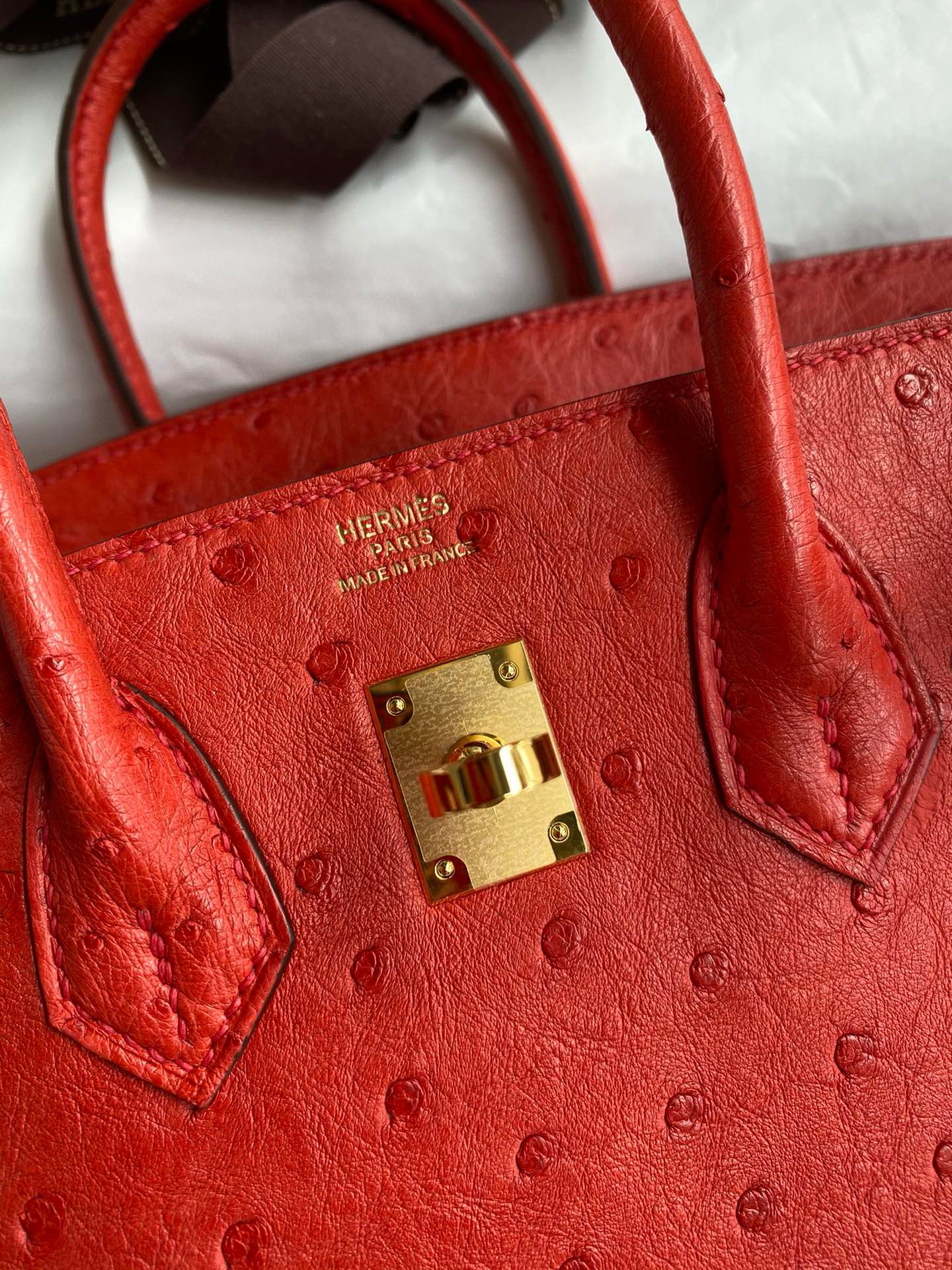 Hermes Birkin 30 Handmade Bag In Red Ostrich Skin - Image 10