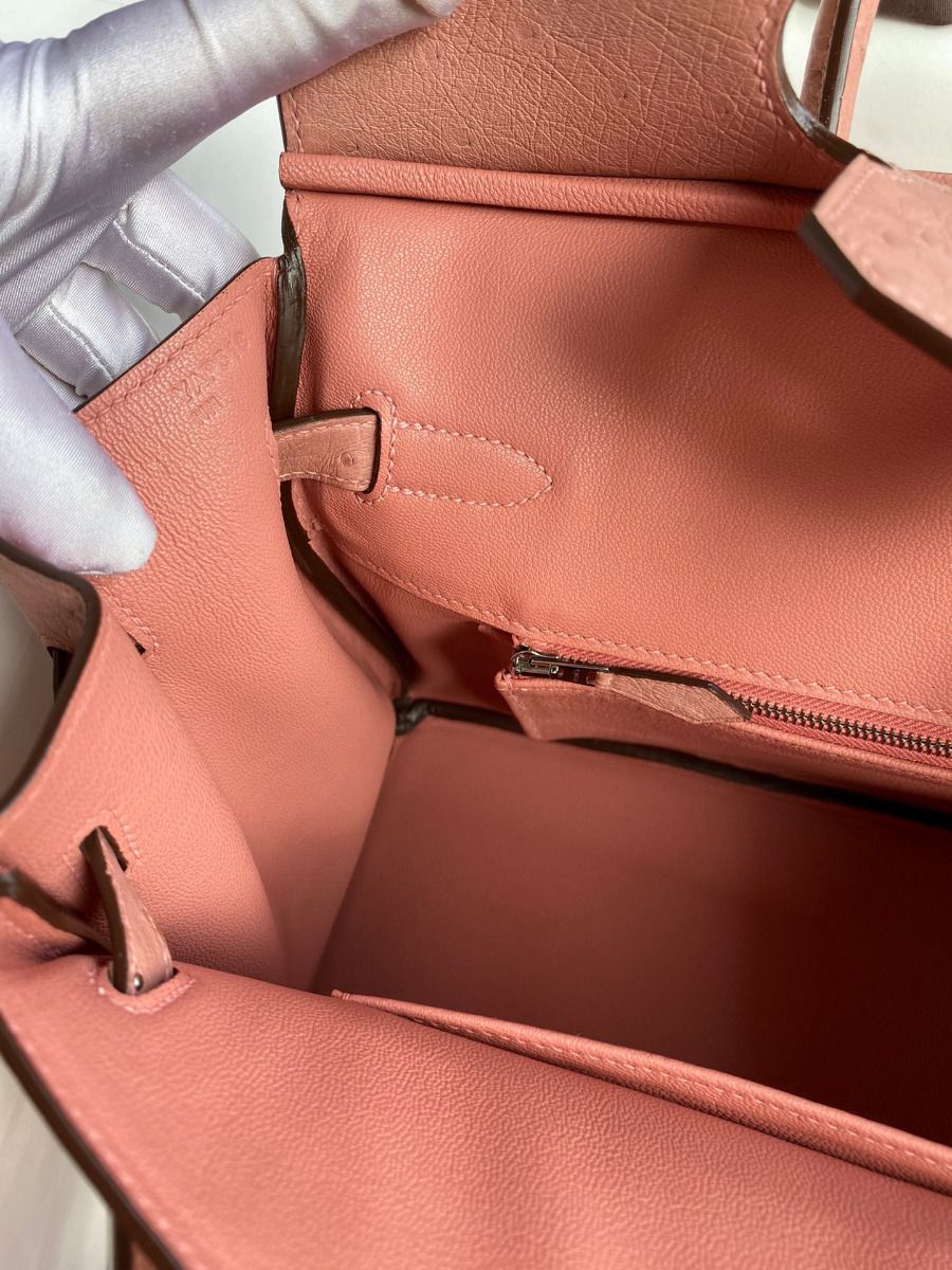 Hermes Birkin 30 Retourne Handmade Bag In Terre Cuite Ostrich Leather - Image 9