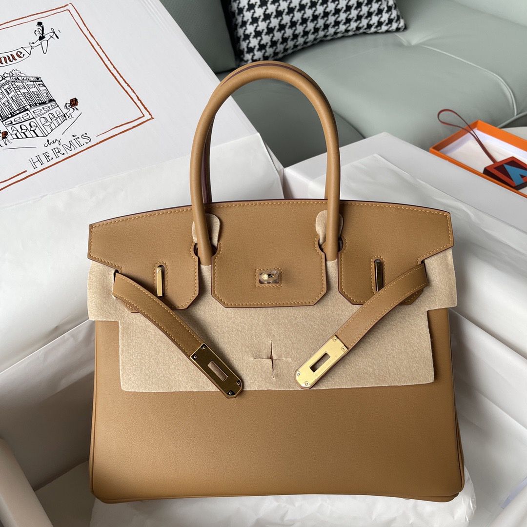 Hermes Birkin 30 Retourne Handmade Bag In Biscuit Swift Leather - Image 3