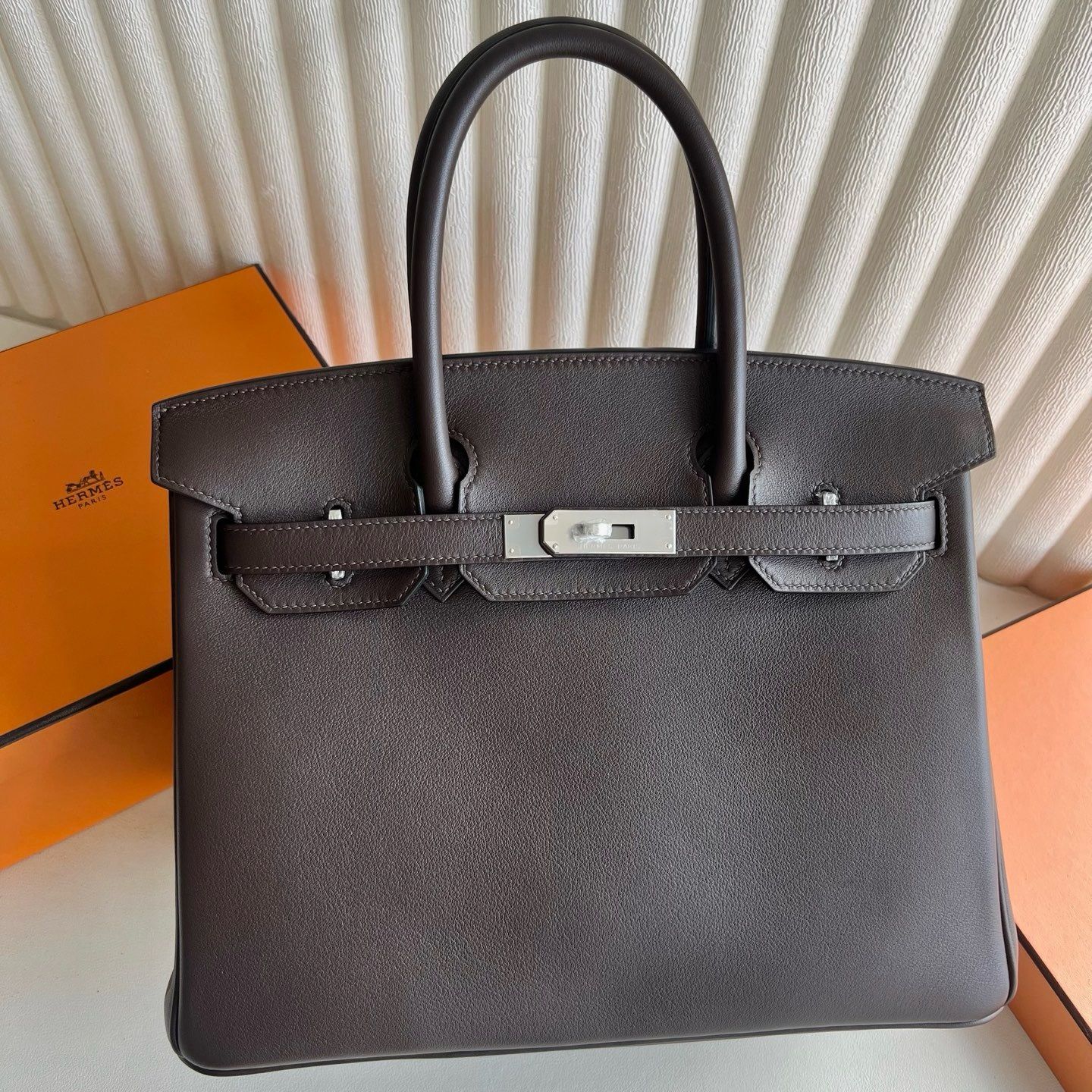 Hermes Birkin 30 Retourne Handmade Bag in Ebene Swift Leather