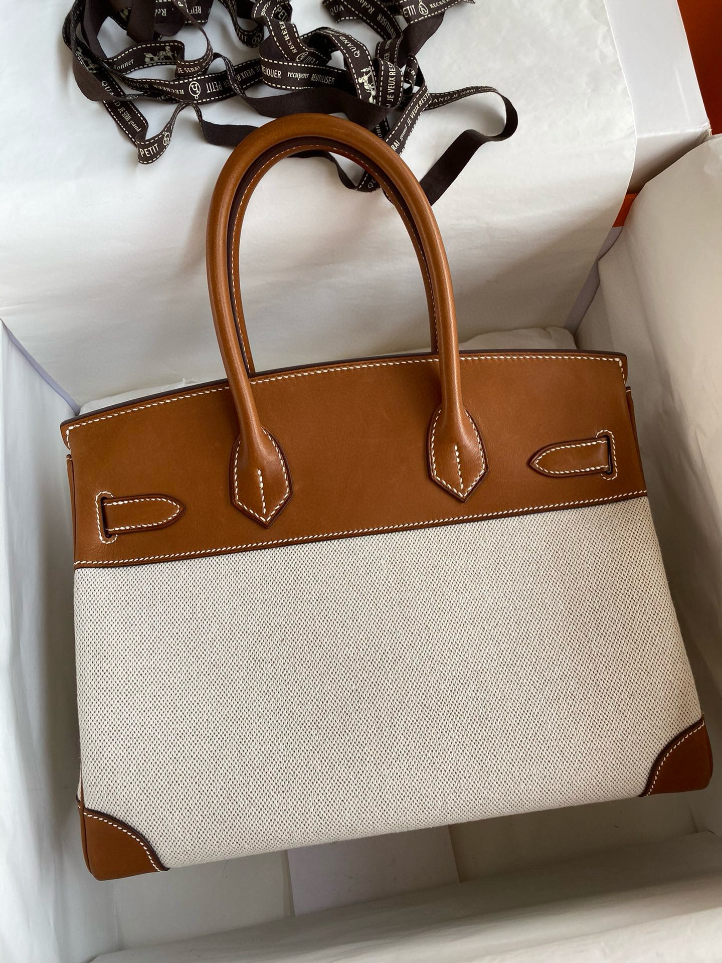 Hermes Birkin 30 Handmade Bag in Toile & Barenia Calfskin - Image 3