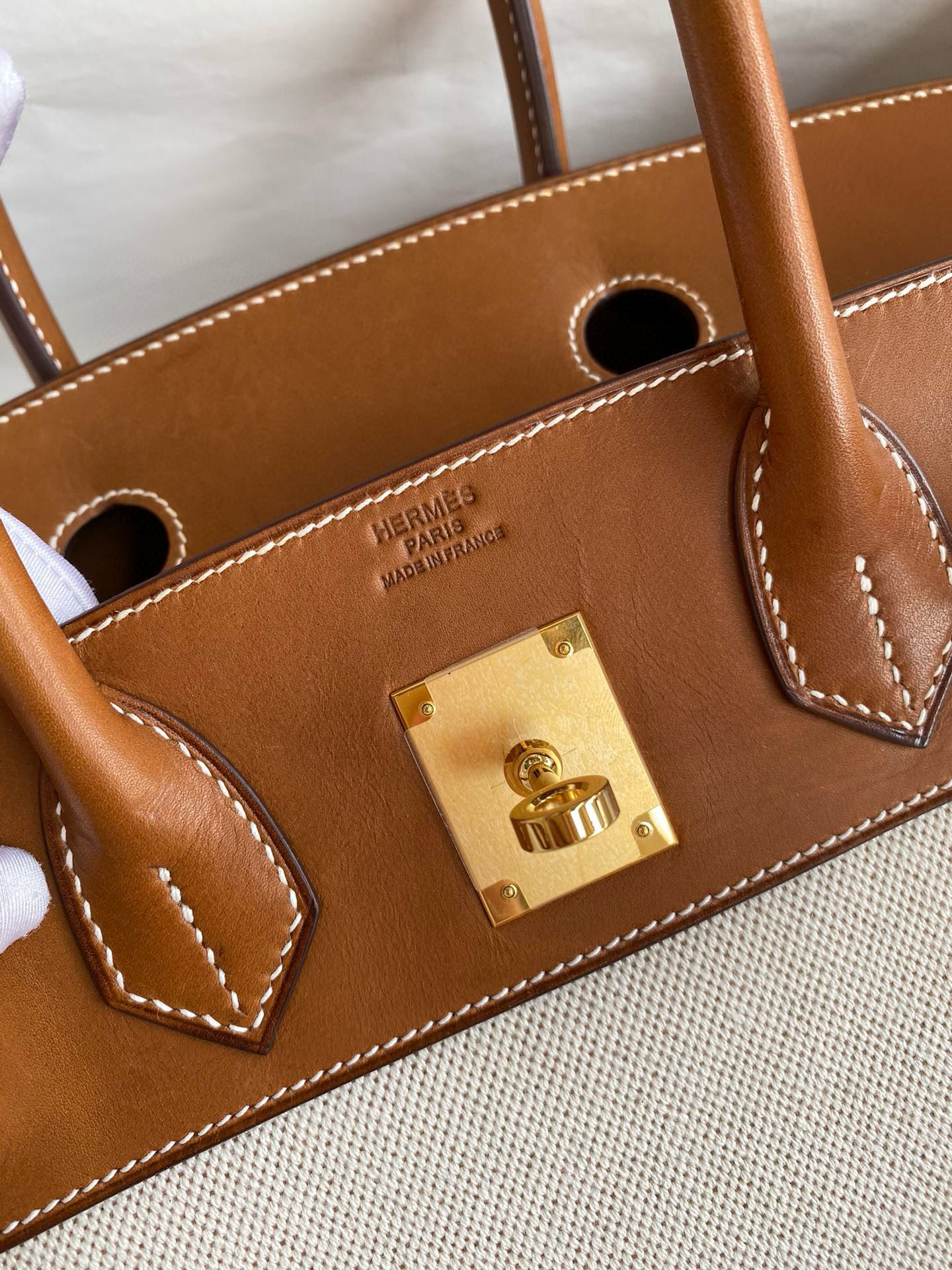 Hermes Birkin 30 Handmade Bag in Toile & Barenia Calfskin - Image 8