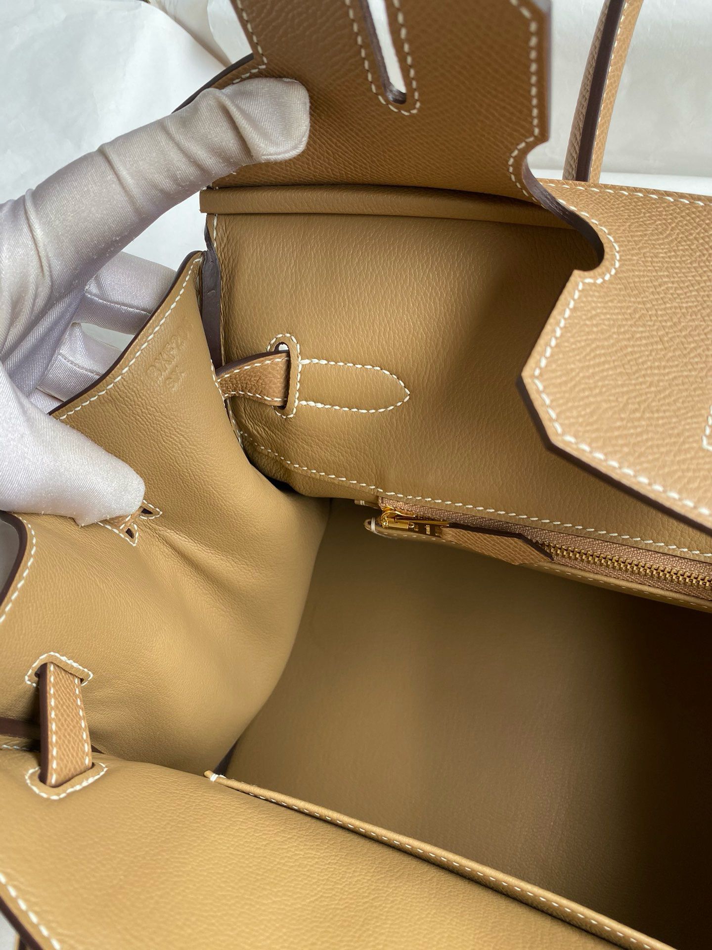 Hermes Birkin 30 Handmade Bag In Toile & Chai Epsom Leather - Image 9