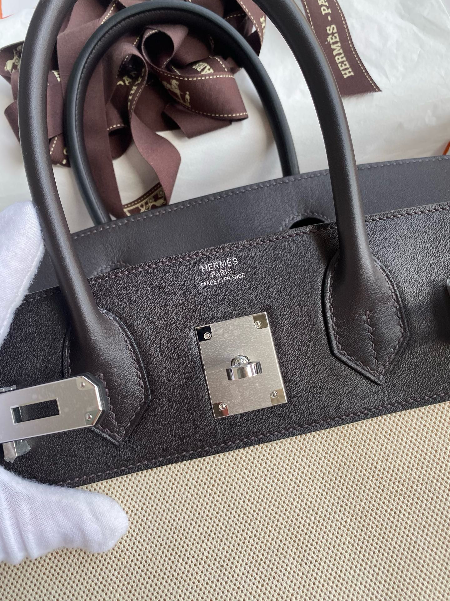 Hermes Birkin 30 Handmade Bag in Toile & Ebene Swift Leather - Image 7