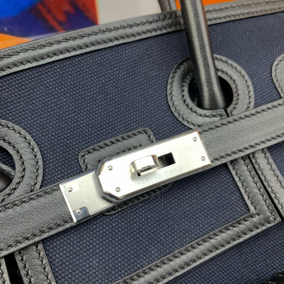 Hermes Cargo Birkin 35cm Limited-edition Bag in Navy Blue Canvas - Image 12