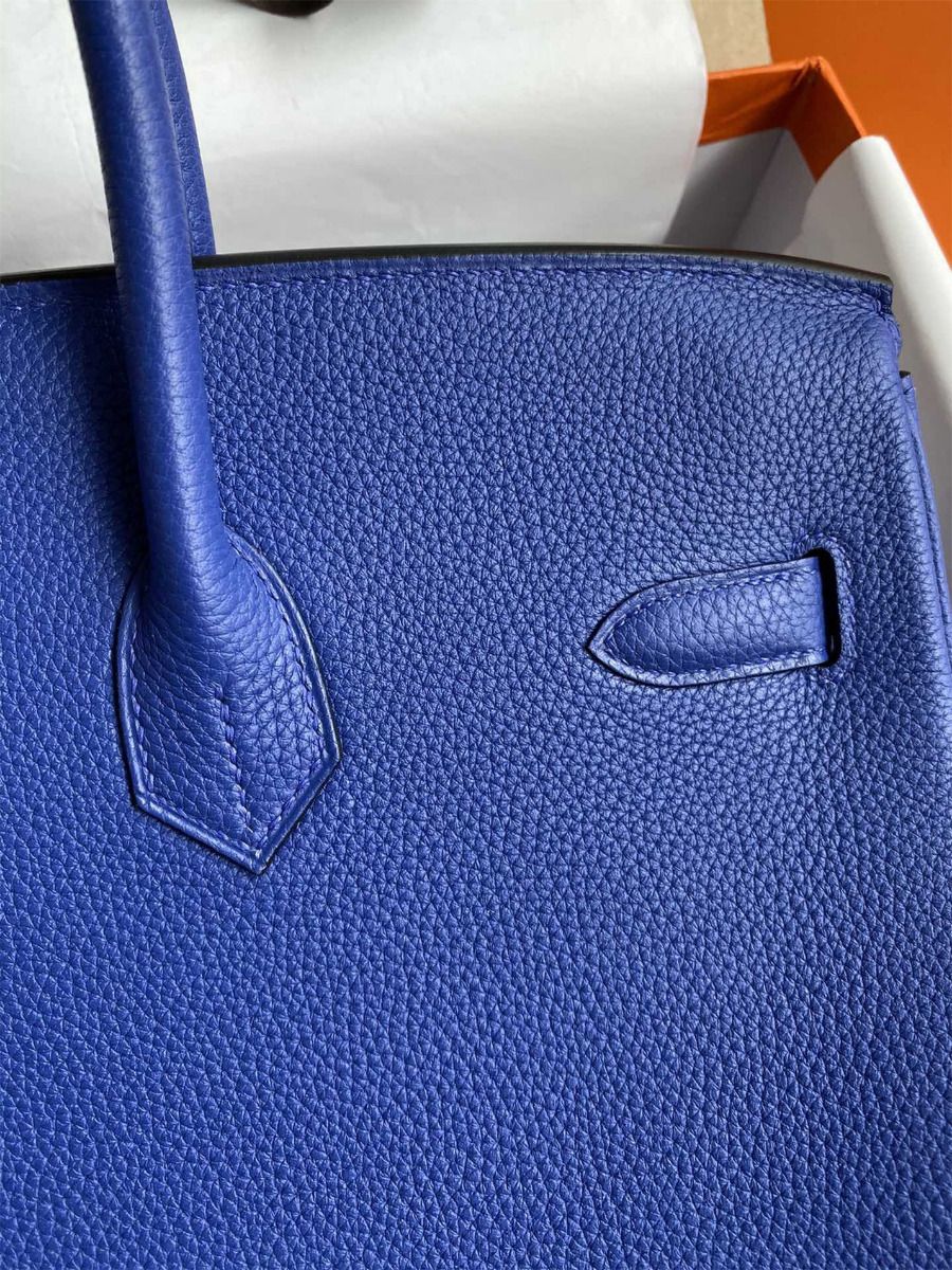 Hermes Birkin 35 Retourne Handmade Bag In Blue Electric Clemence Leather - Image 5