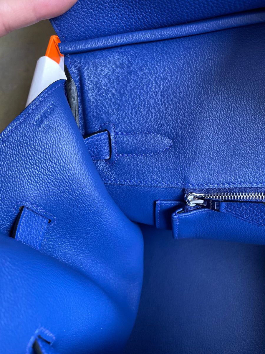 Hermes Birkin 35 Retourne Handmade Bag In Blue Electric Clemence Leather - Image 9