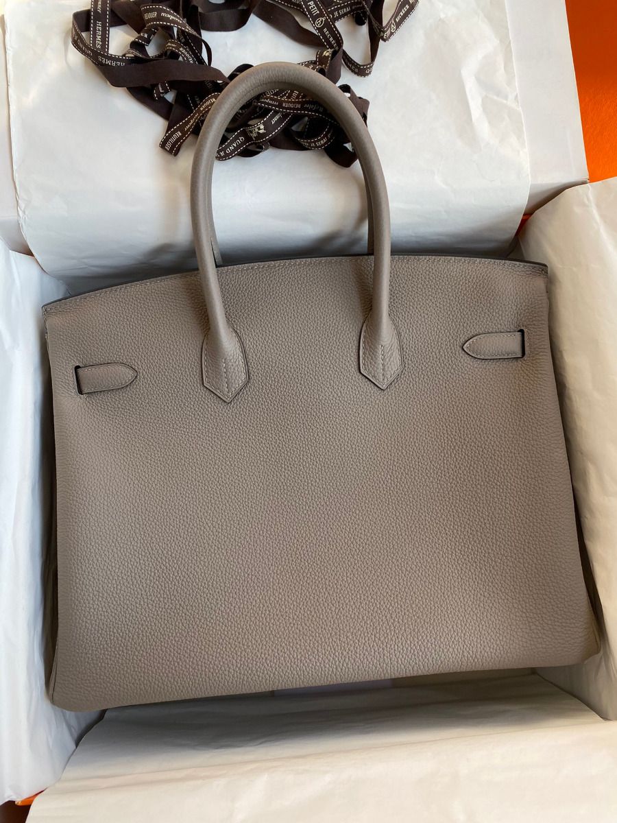 Hermes Birkin 35 Retourne Handmade Bag In Gris Asphalt Clemence Leather - Image 3