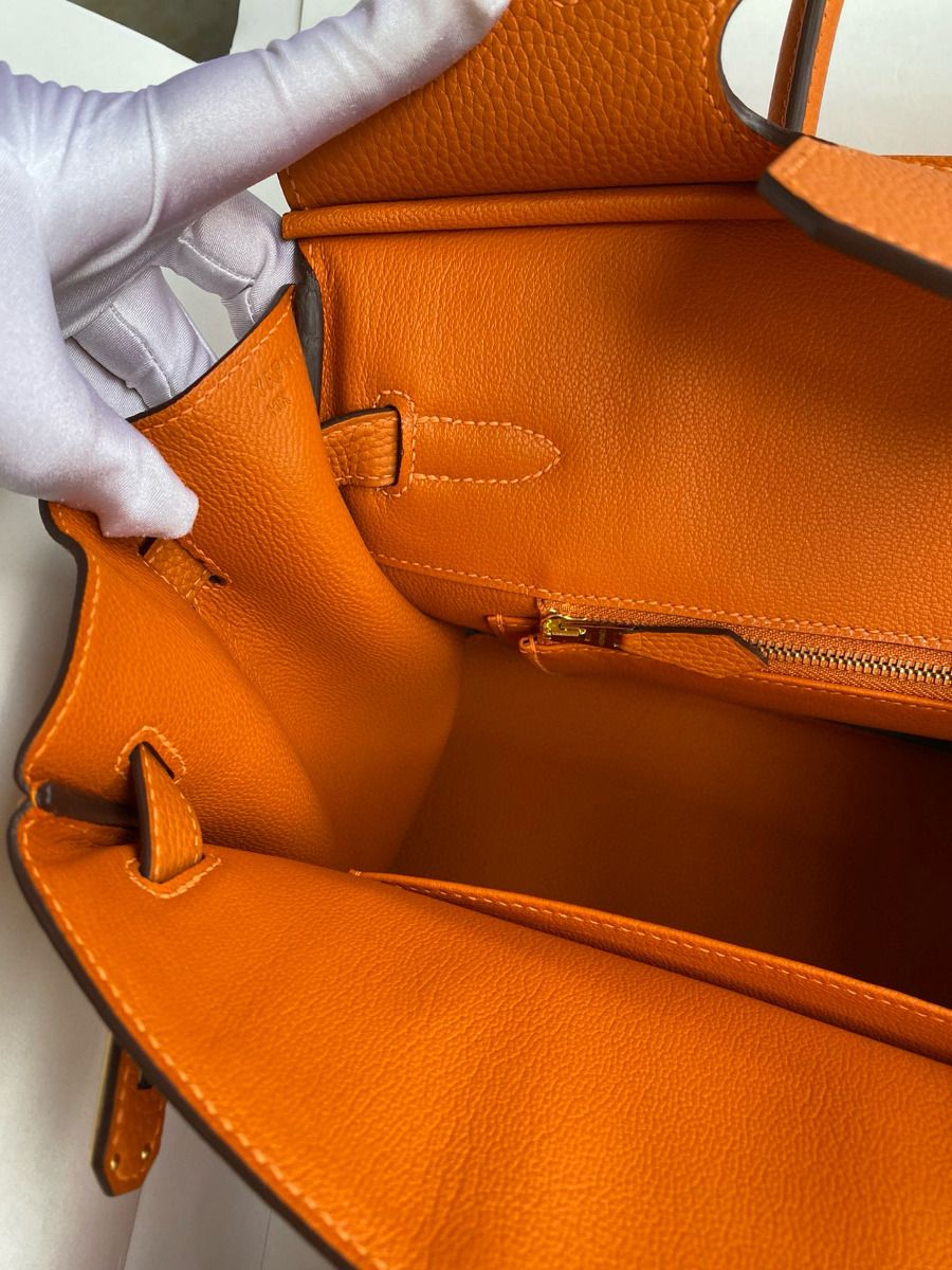 Hermes Birkin 35 Retourne Handmade Bag in Orange Clemence Leather - Image 8