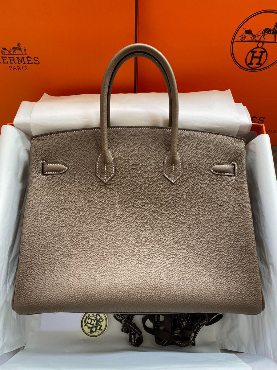 Hermes Birkin 35 Retourne Handmade Bag In Taupe Clemence Leather - Image 3