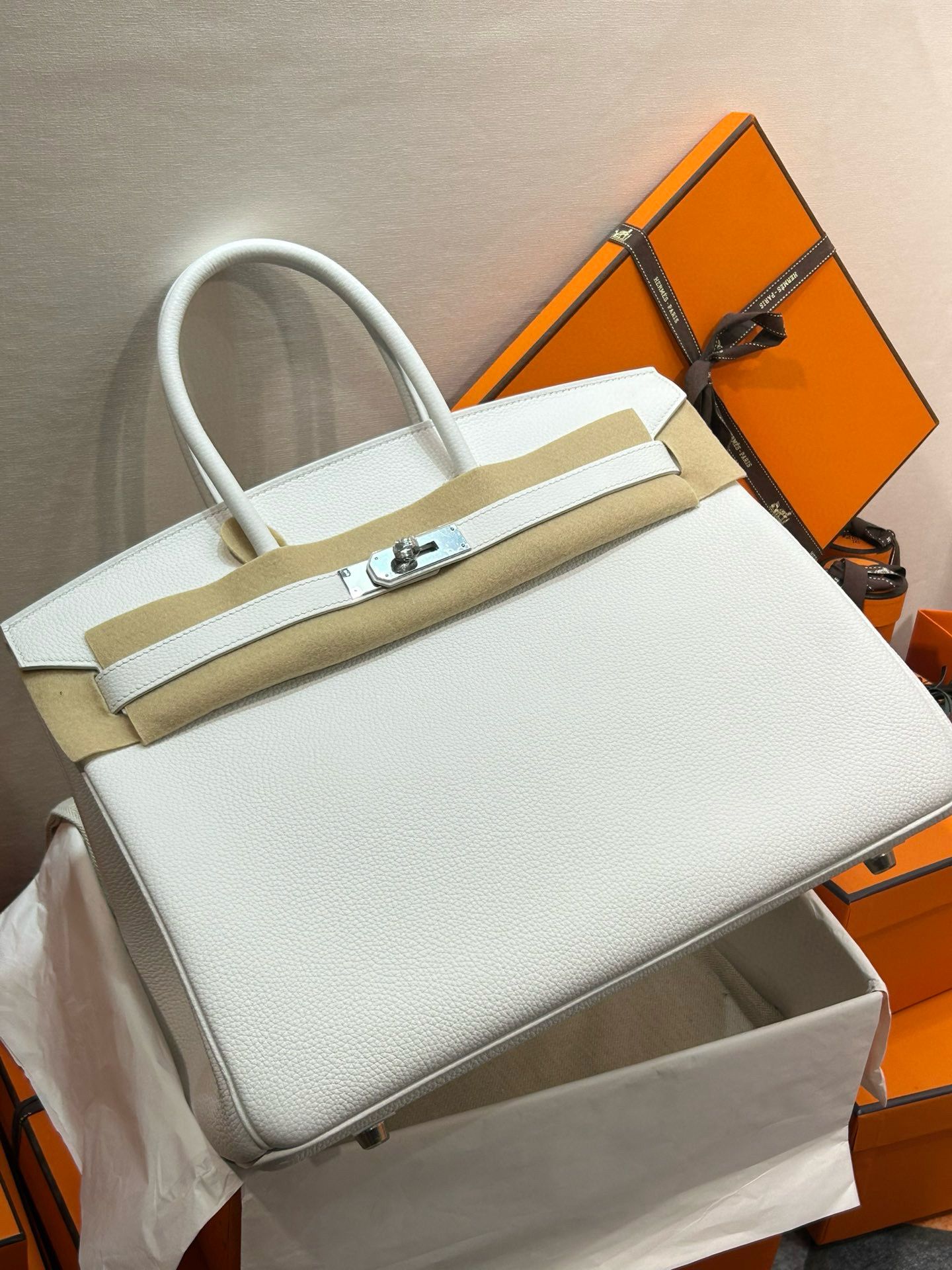 Hermes Birkin 35 Retourne Handmade Bag In White Clemence Leather - Image 9