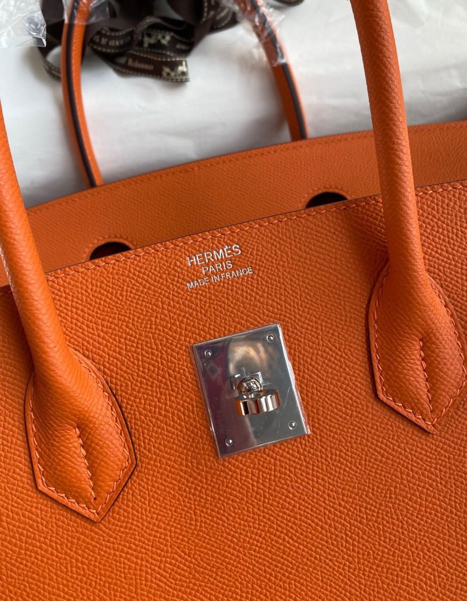 Hermes Birkin 35 Retourne Handmade Bag in Orange Epsom Calfskin - Image 7
