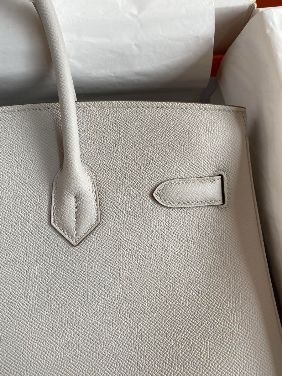 Hermes Birkin 35 Retourne Handmade Bag in Pearl Grey Epsom Calfskin - Image 5