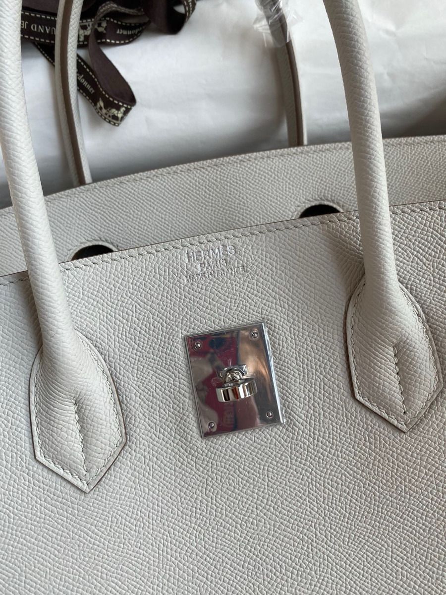 Hermes Birkin 35 Retourne Handmade Bag in Pearl Grey Epsom Calfskin - Image 7