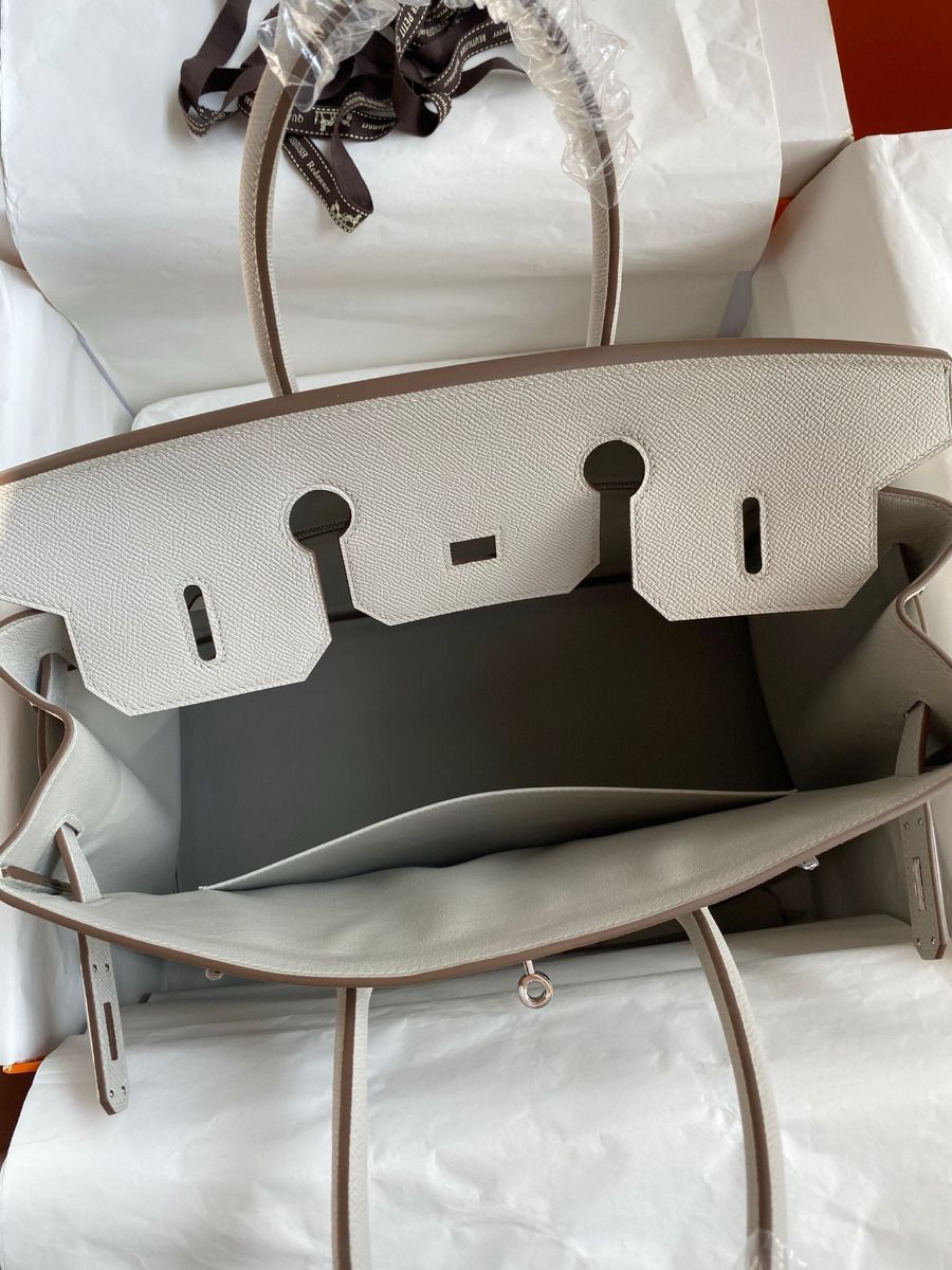Hermes Birkin 35 Retourne Handmade Bag in Pearl Grey Epsom Calfskin - Image 8