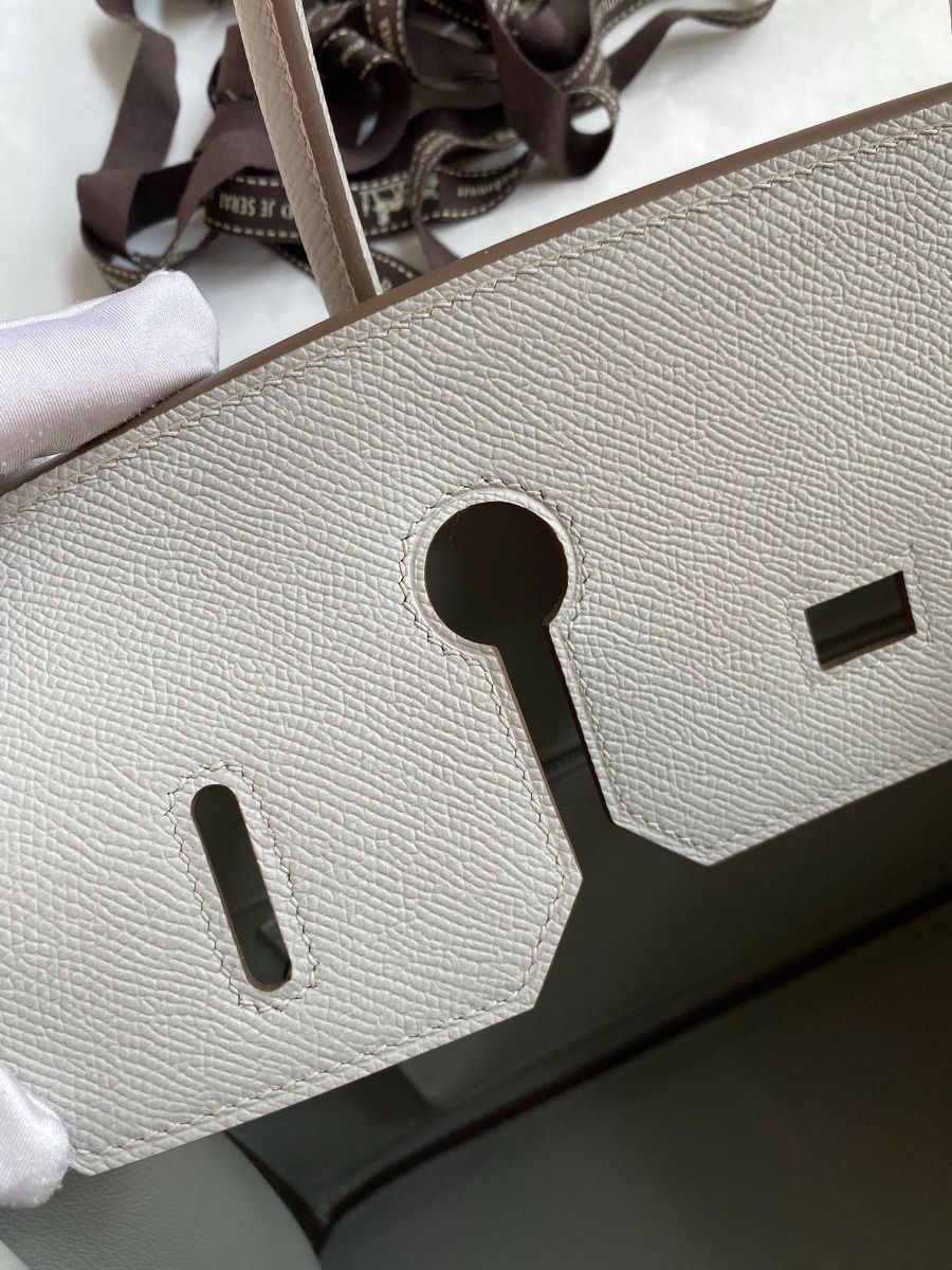 Hermes Birkin 35 Retourne Handmade Bag in Pearl Grey Epsom Calfskin - Image 9