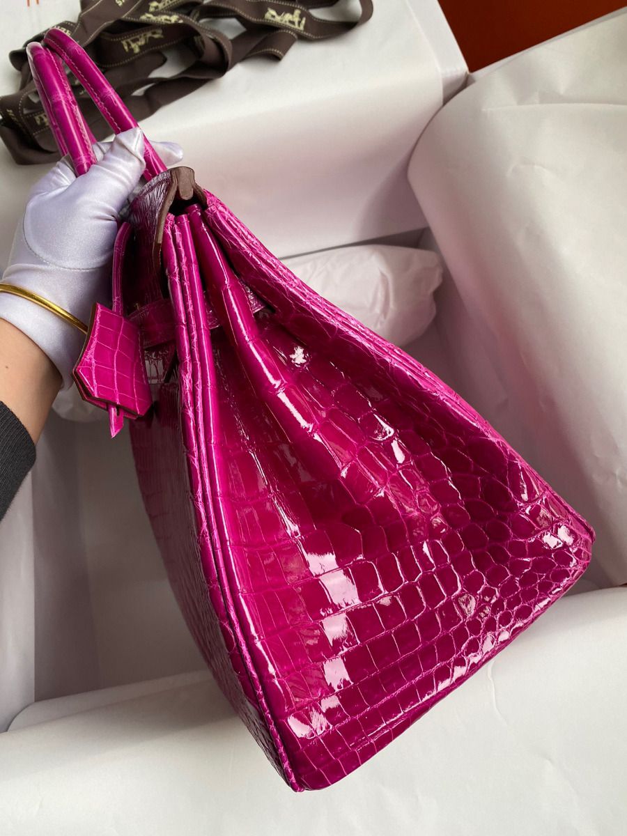 Hermes Birkin 35 Handmade Bag In Rose Scheherazade Crocodile Niloticus Shiny Skin - Image 6