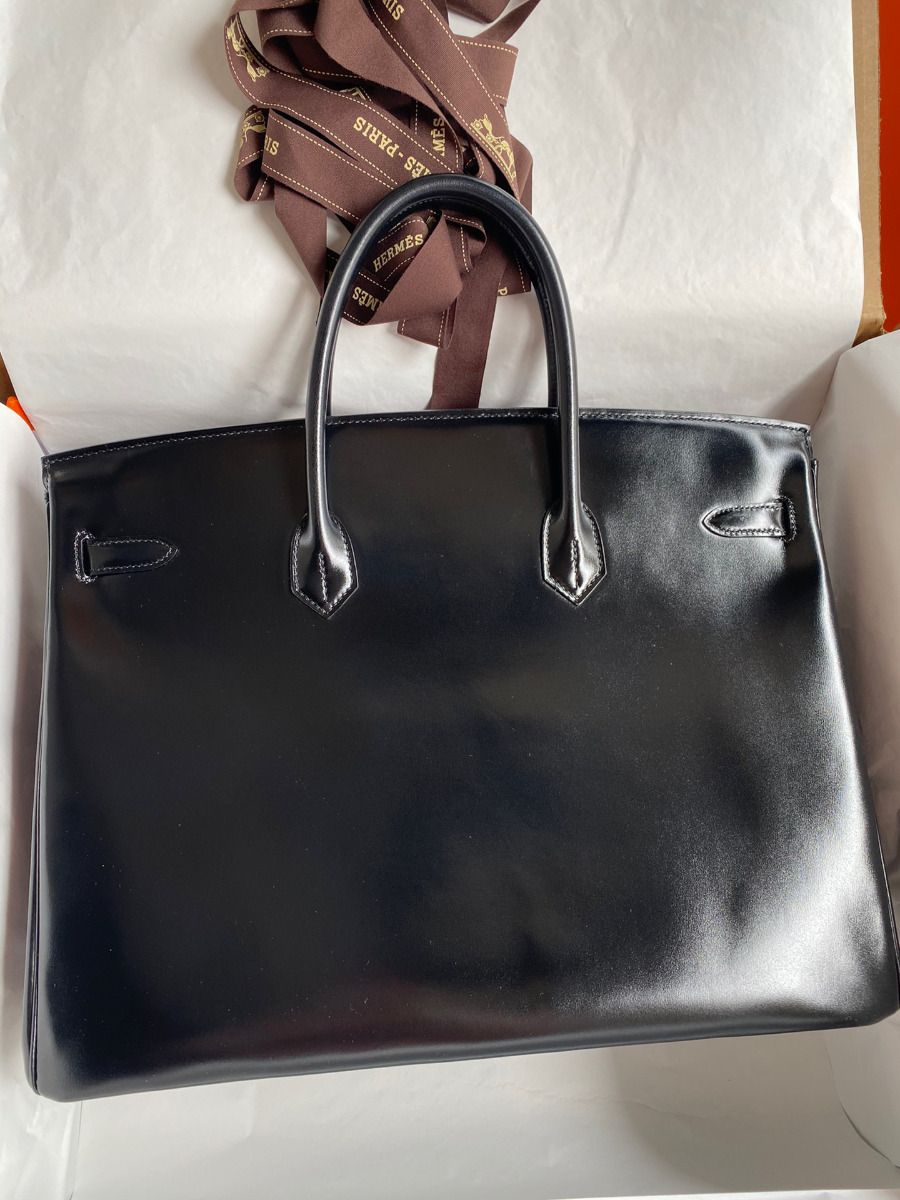 Hermes Birkin 40 Retourne Handmade Bag In Black Box Calfskin - Image 3