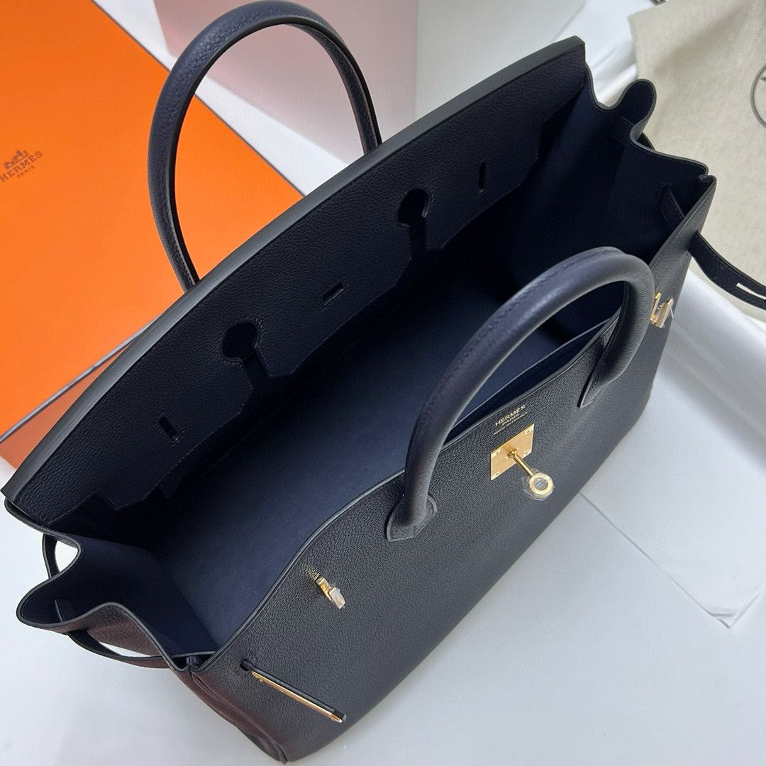 Hermes Birkin 40 Retourne Handmade Bag In Blue Nuit Clemence Leather - Image 3