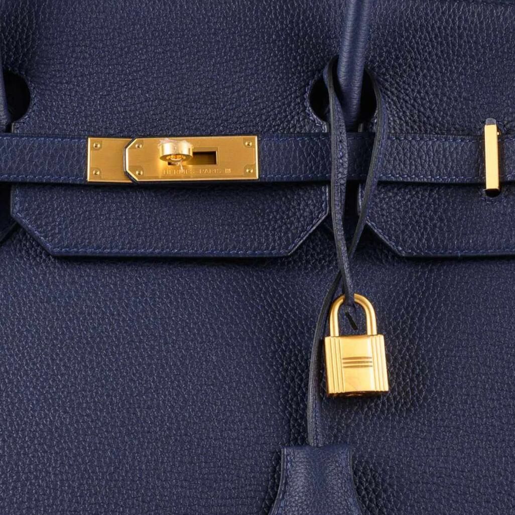 Hermes Birkin 40 Retourne Handmade Bag In Blue Nuit Clemence Leather - Image 9