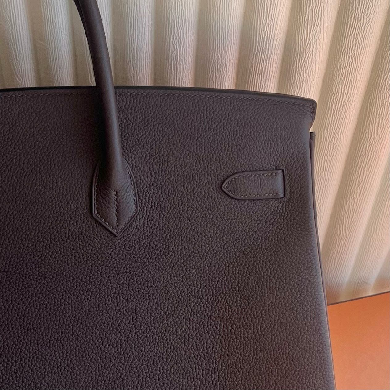 Hermes Birkin 40 Retourne Handmade Bag in Ebene Clemence Leather - Image 9