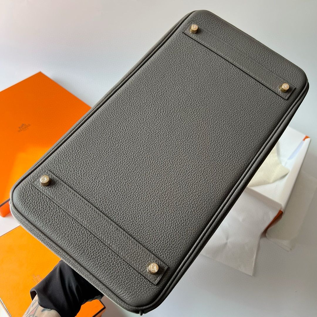 Hermes Birkin 40 Retourne Handmade Bag In Etain Clemence Leather - Image 8