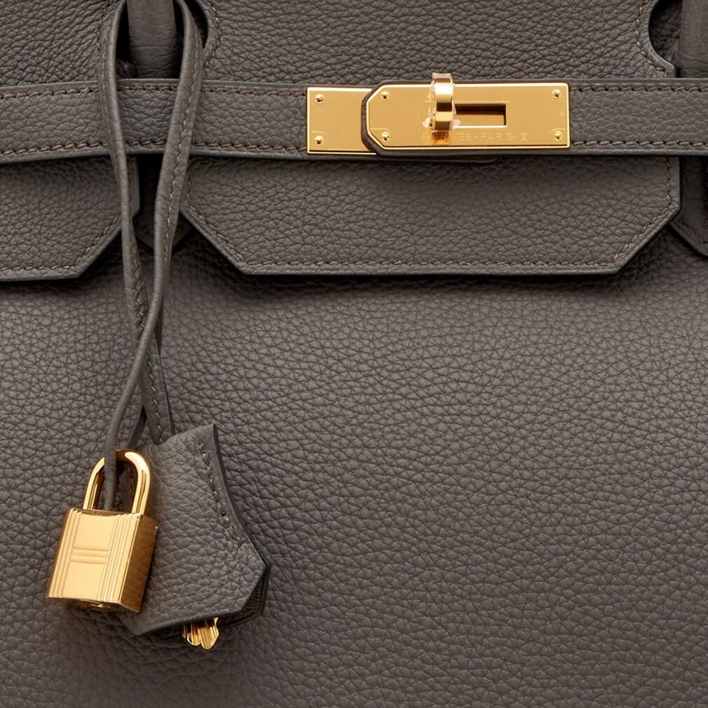Hermes Birkin 40 Retourne Handmade Bag In Etain Clemence Leather - Image 11