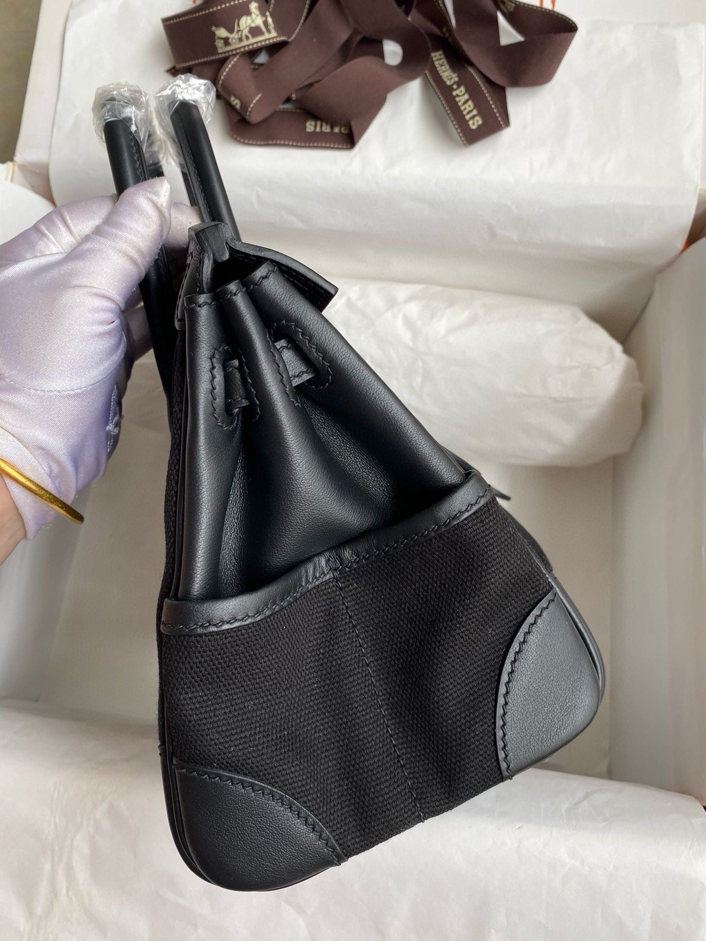 Hermes Birkin Cargo 25 Bag in Black Toile and Swift Leather - Image 3