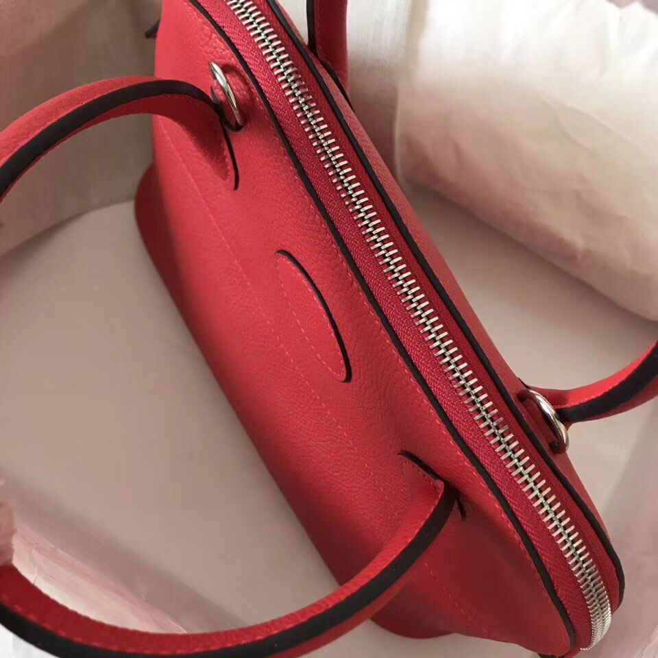 Hermes Bolide 27 Handmade Bag In Red Clemence Leather - Image 8