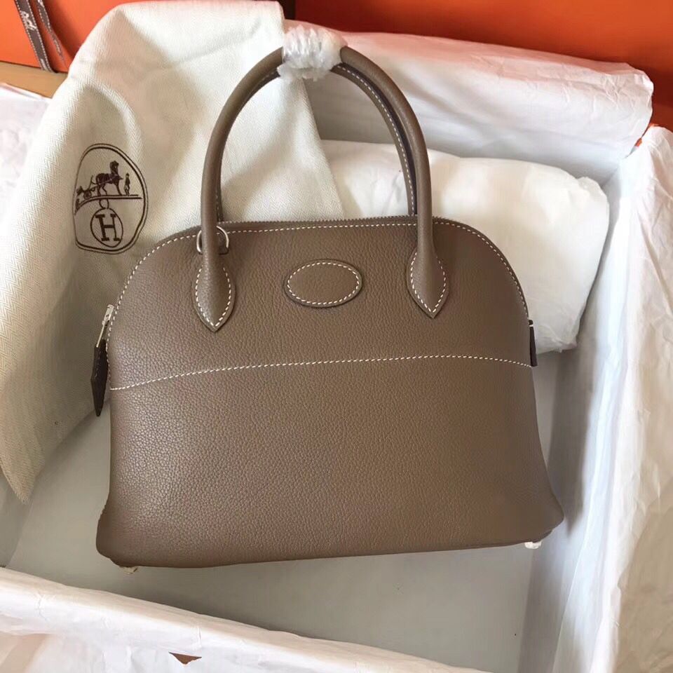 Hermes Bolide 27 Handmade Bag In Taupe Clemence Leather - Image 3