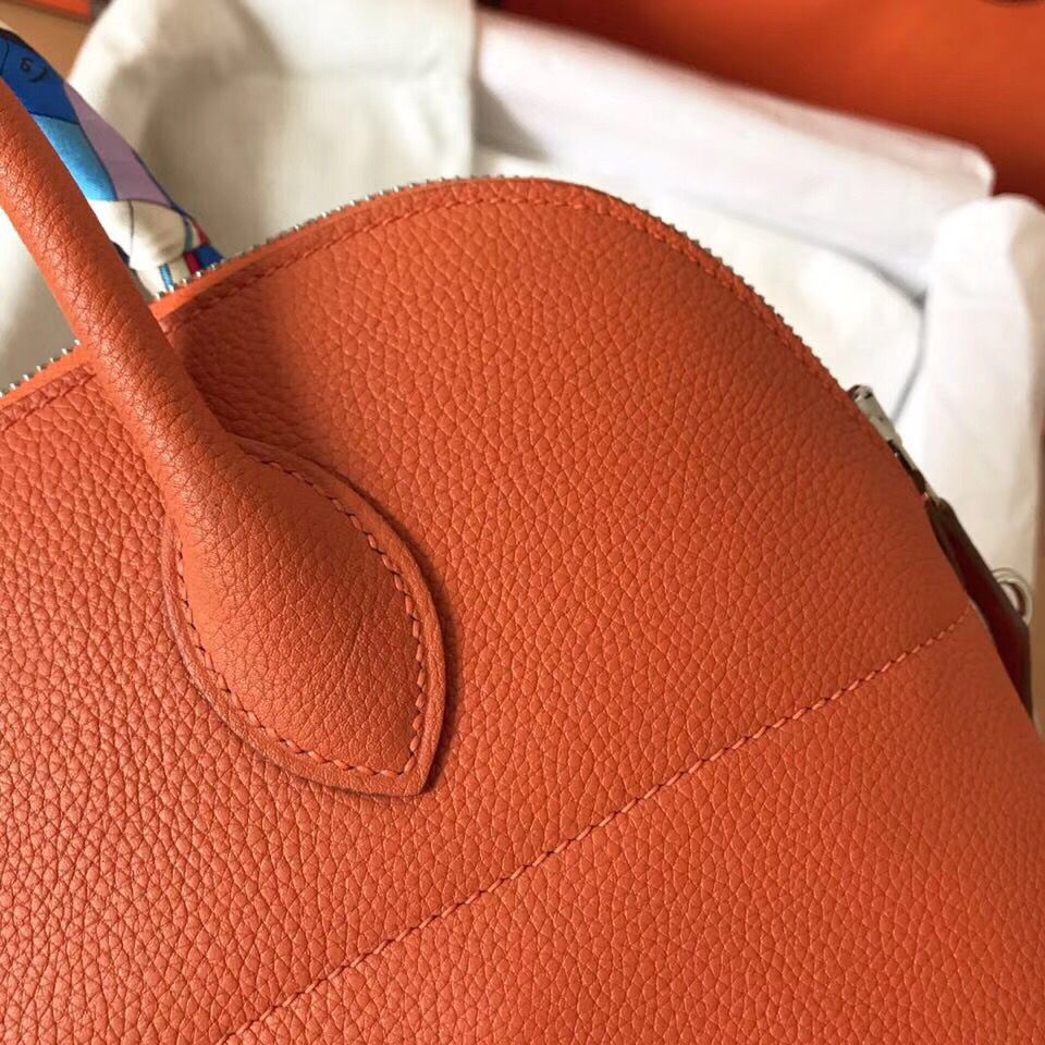 Hermes Bolide 35 Handmade Bag In Orange Clemence Leather - Image 6