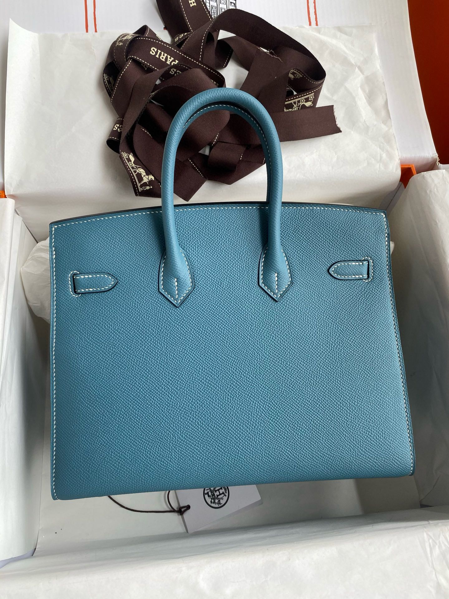 Hermes Birkin 25 Sellier Handmade Bag in Blue Jean Epsom Calfskin - Image 3