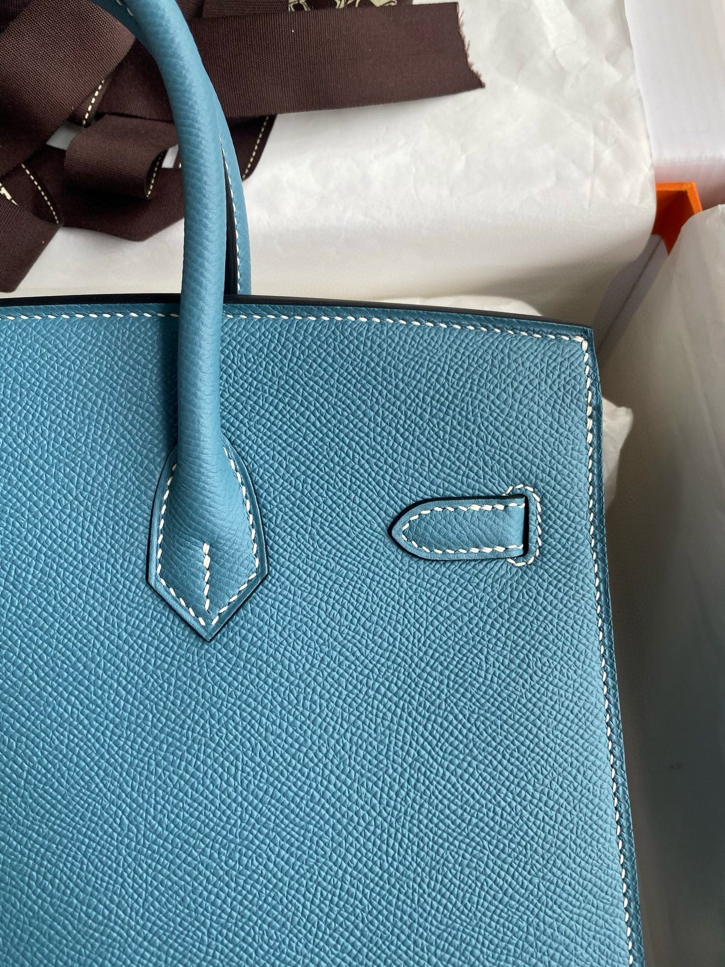 Hermes Birkin 25 Sellier Handmade Bag in Blue Jean Epsom Calfskin - Image 5