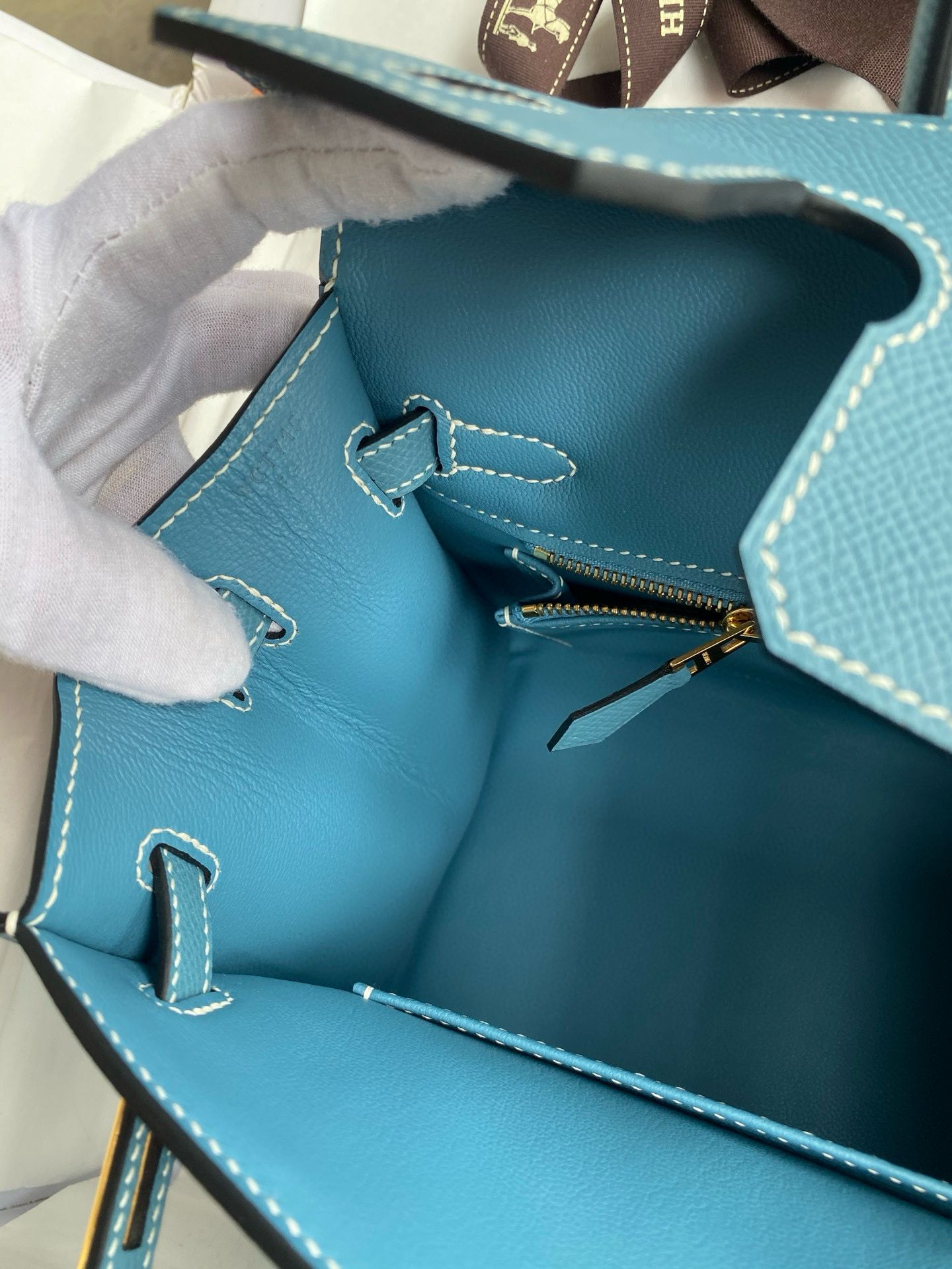 Hermes Birkin 25 Sellier Handmade Bag in Blue Jean Epsom Calfskin - Image 10