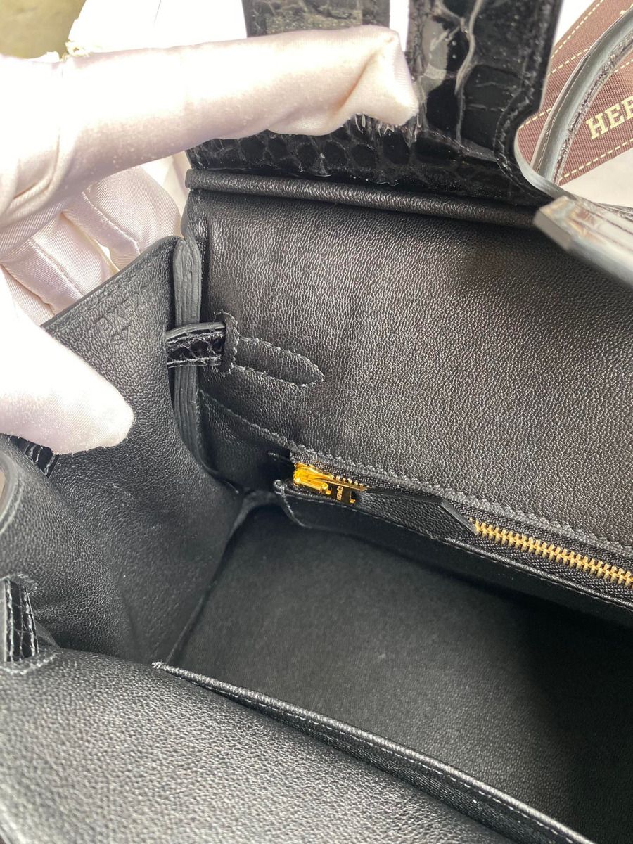 Hermes Touch Birkin 25 Bag in Black Togo and Shiny Alligator Leather - Image 10