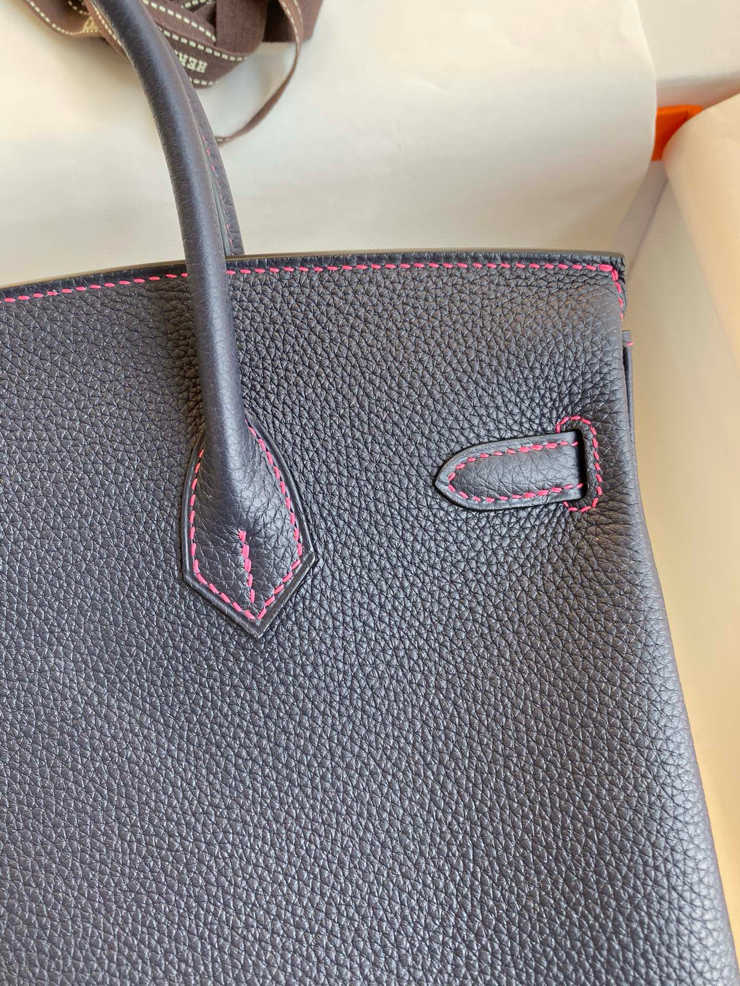 Hermes Birkin 25 Verso Retourne Handmade Bag in Blue Nuit Clemence Leather - Image 5