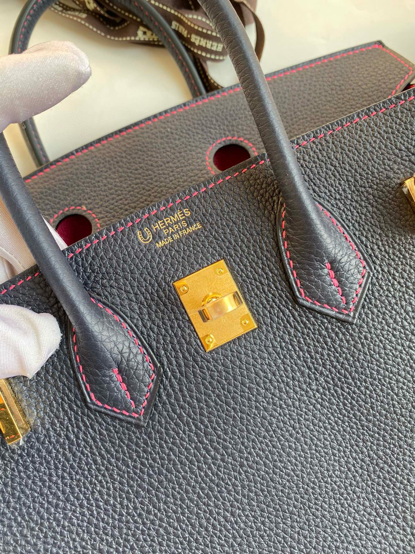 Hermes Birkin 25 Verso Retourne Handmade Bag in Blue Nuit Clemence Leather - Image 8