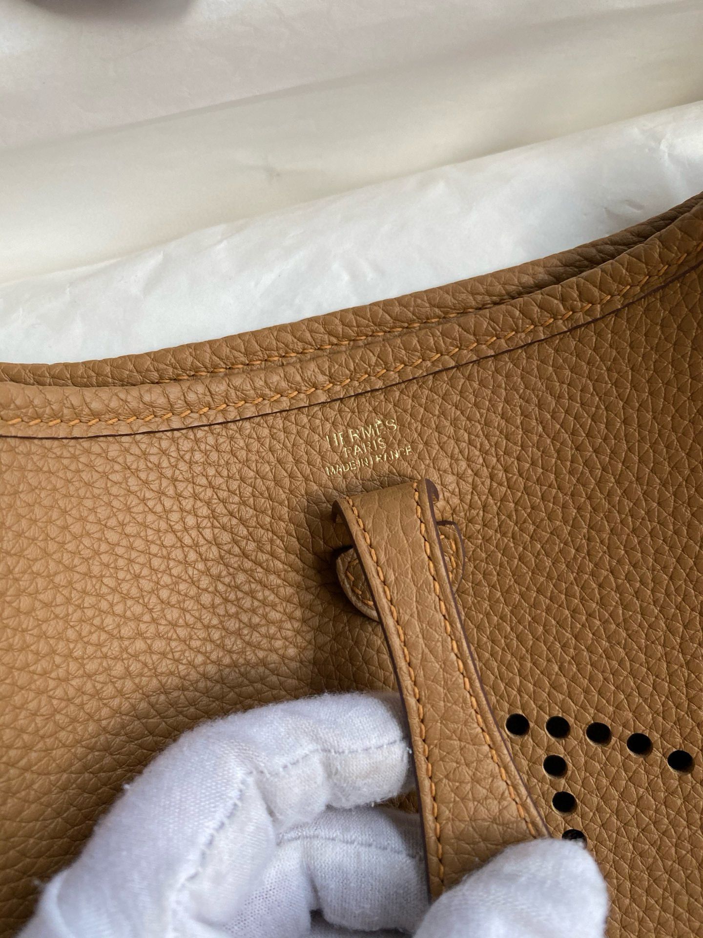 Hermes Evelyne Mini Handmade Bag in Biscuit Clemence Leather - Image 7